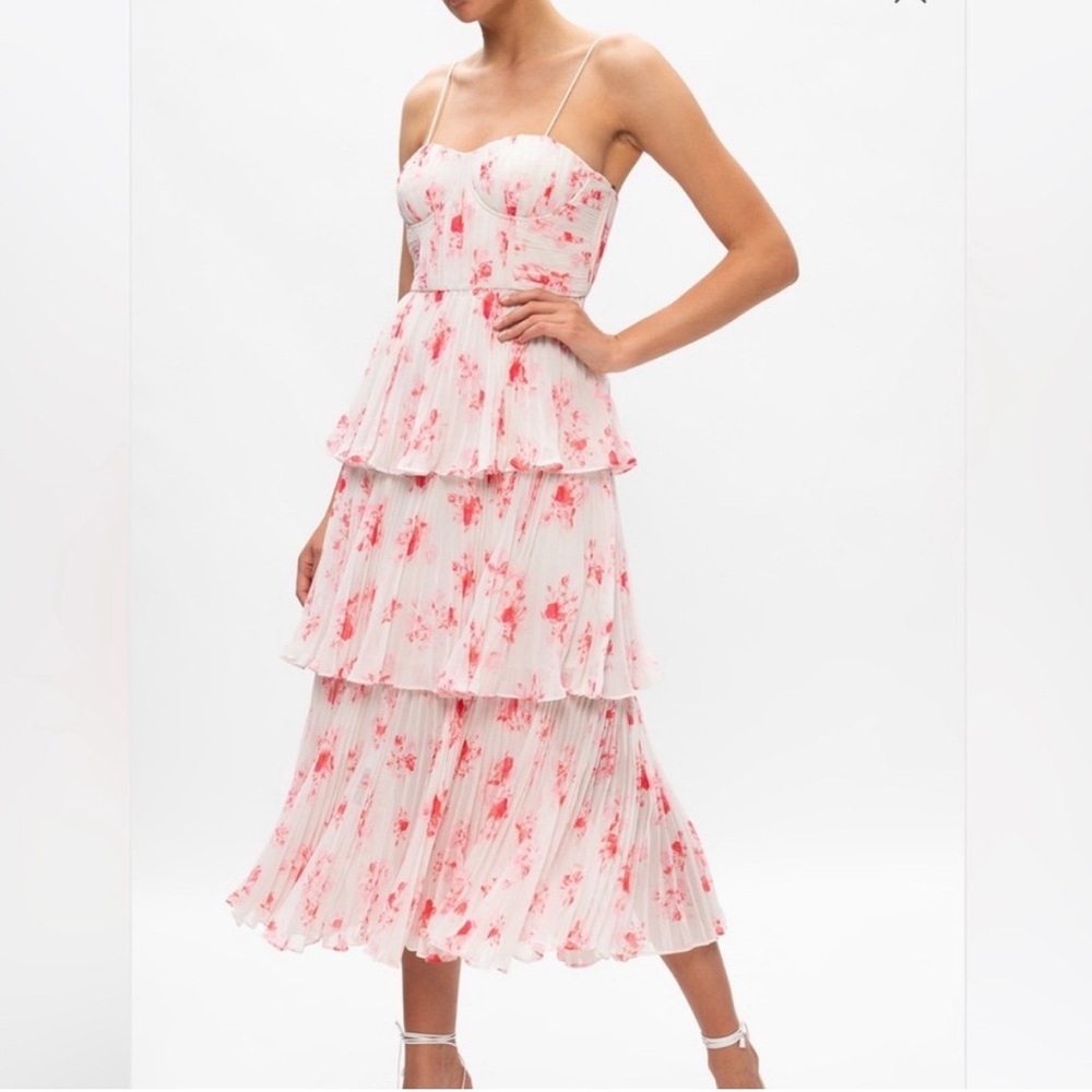 Floral Tiered Midi Dress - Pink SELF PORTRAIT WORN ONCE IN PERFECT CONDITION
